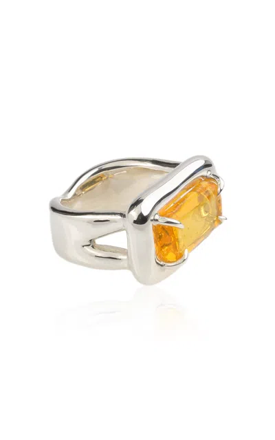 Keane Rectangle Cabochon Glass Ring In Yellow