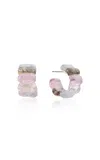 Keane Ribbed Glass Mini Hoop Earrings In Pink