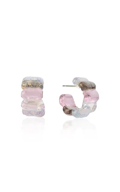 Keane Ribbed Glass Mini Hoop Earrings In Pink