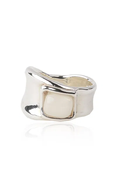 Keane Square Cabochon Glass Ring In White