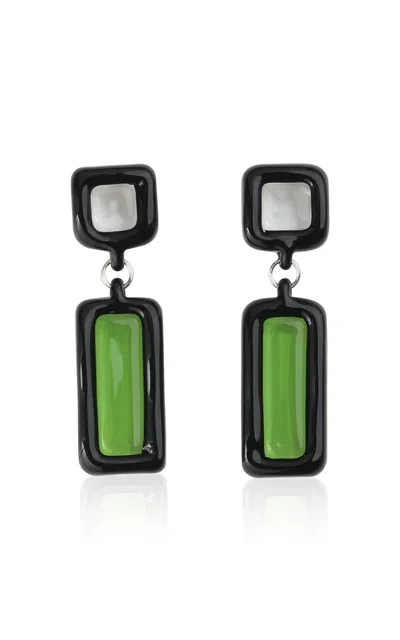 Keane Square Drop Glass Earrings In Green