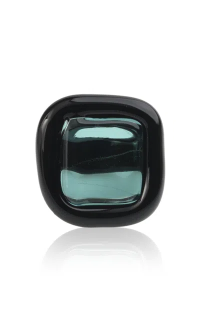 Keane Square Glass Ring In Blue