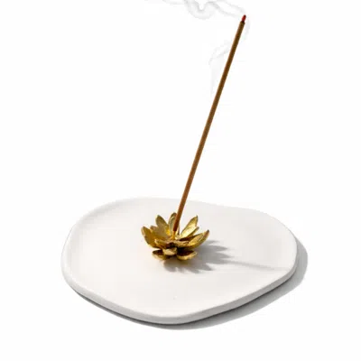 Kedgeree Design Gold Lotus Incense Holder With Mykonos Ash-catcher Tray