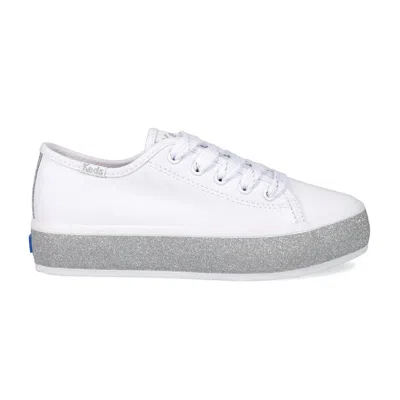 Keds Big Kids Triple Up Glitter Foxing Lace Up Canvas Sneakers In White