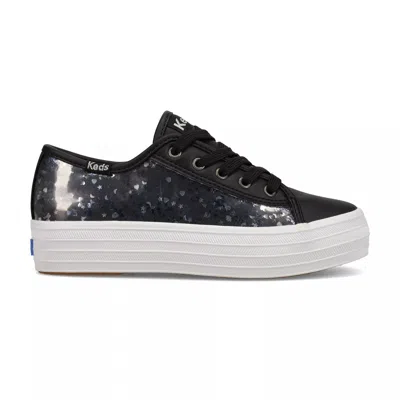 Keds Kid Big Kids Triple Up Glitter Under Glass Leather Sneakers In Black
