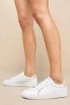 KEDS PURSUIT WHITE AND BLUSH LEATHER LACE-UP SNEAKERS