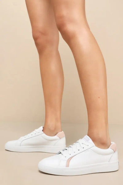 Keds Pursuit White And Blush Leather Lace-up Sneakers