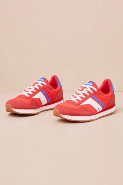 Keds Rena Red Color Block Suede Leather Lace-up Sneakers