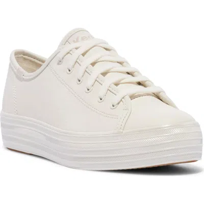 Keds Women's Triple Up Leather Piping Lace Up Leather Sneakers In Off White