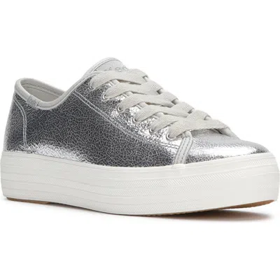 Keds Women's Triple Up Washed Metallic Leather Lace Up Leather Sneakers In Silver Metallic