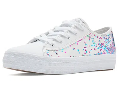 Keds Triple Up Glitter Under Glass (little Kid/big Kid) Girl's Shoes Turquiose : 13 Little Kid M, Leather In White