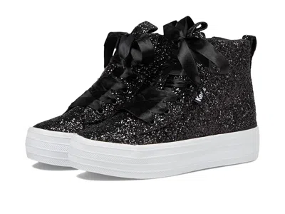 Keds Triple Up Hi Top Glitter Celeb (little Kid/big Kid) Girls Shoes Black/glitter : 4 Big Kid W, Leather