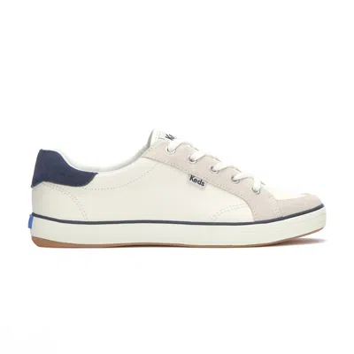 Keds Women's Center Iii Leather/suede Lace Up Leather Sneakers In Snow White/navy