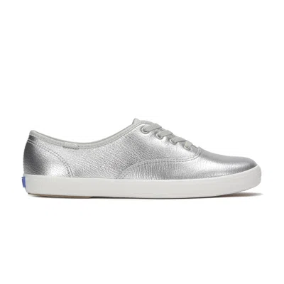 Keds Women's Champion Leather Luxe Lace Up Leather Sneakers In Silver Metallic