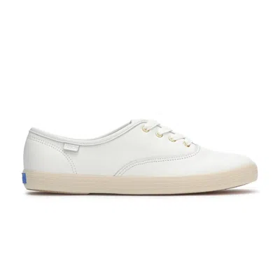 Keds Women's Champion Leather Tone Off Foxing Lace Up Leather Sneakers In Snow White