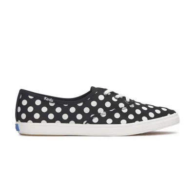 Keds Women's Champion Point Low Canvas Polka Dot Lace Up Canvas Sneakers In Black/white