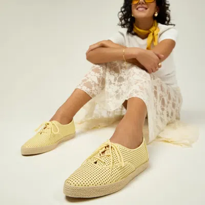 Keds Women's Champion Point Low Wave Perf Leather Jute Foxing Lace Up Sneakers In Yellow