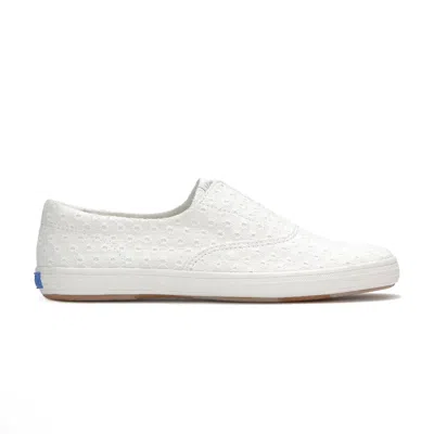 Keds Women's Champion Round Toe Daisy Eyelet Slip On Canvas Sneakers In Snow White