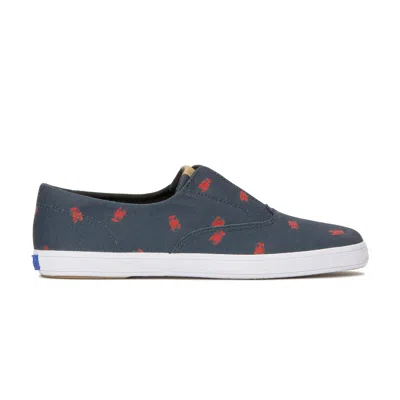 Keds Women's Champion Round Toe Nautical Canvas Slip-on Sneakers In Navy/red Lobster