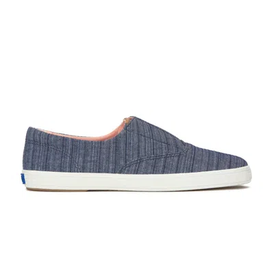 Keds Women's Champion Round Toe Stripe Chambray Slip-on Canvas Sneakers In Blue