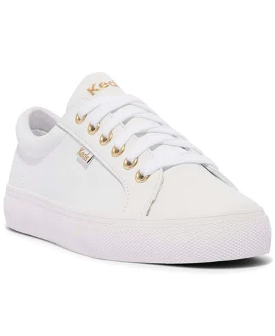 Keds Women's Jump Kick Leather Casual Sneakers From Finish Line In White,gold