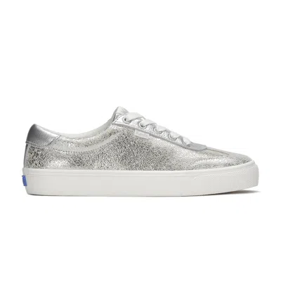Keds Women's Jump Kick T-toe Distressed Metallic Lace Up Leather Sneakers In Silver