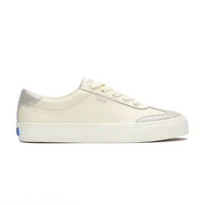 Keds Women's Jump Kick T-toe Leather/glitter Suede Lace Up Leather Sneakers In Egret/champagne