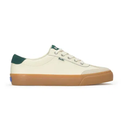 Keds Women's Jump Kick T-toe Leather/suede Lace-up Sneakers In Egret/oatmeal/forest Green