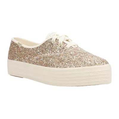 Keds Women's  Point Glitter Celebrations Sneakers Gold Platform Shoes Zap1705