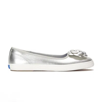 Keds Women's Maisie Ballet Metallic Leather Flower Applique Sneakers In Silver Metallic