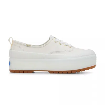 Keds Women's Platform Lug Weatherized Leather Lace Up Leather Sneakers In Egret/gold