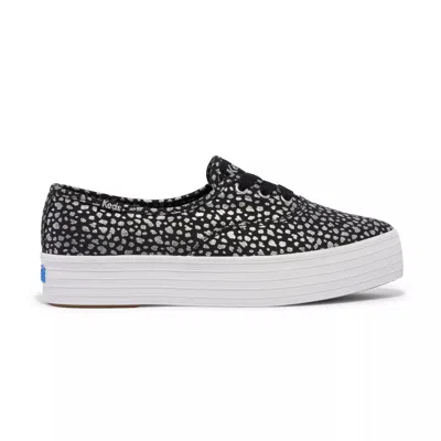 Keds Women's Point Canvas Mini Dot Print Lace Up Canvas Sneakers In Black/silver