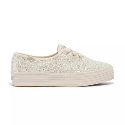 Keds Women's Point Glitter Celebrations Lace Up Canvas Sneakers In Neutral