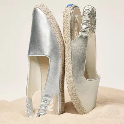 Keds Women's Point Slingback Metallic Leather Jute Foxing Sneakers In Black