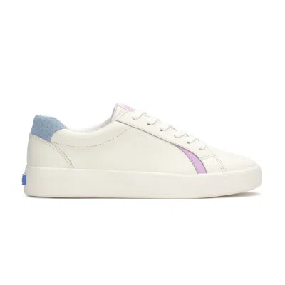 Keds Unisex Pursuit Leather Denim Heel Lace Up Leather Sneakers In Snow White/light Blue