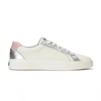 Keds Women's Pursuit Leather Metallic Pop Lace Up Sneakers In Off White/silver