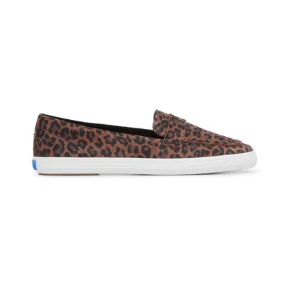 Keds Women's Square Toe Loafer Jaguar Printed Suede Leather Sneakers In Dark Brown