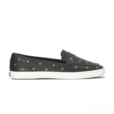 Keds Women's Square Toe Loafer Leather Studs Sneakers In Black/silver