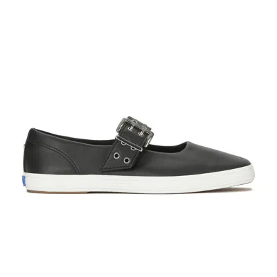 Keds Women's Square Toe Mary Jane Leather Grommet Buckle Sneakers In Black