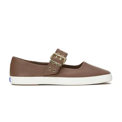 Keds Women's Square Toe Mary Jane Leather Grommet Buckle Sneakers In Brown