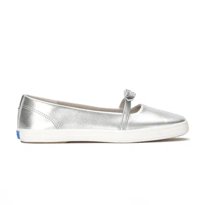 Keds Women's Square Toe Mini Bow Metallic Leather Sneakers In Silver