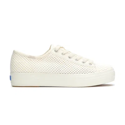 Keds Women's Triple Kick Cotton Mesh Lace Up Canvas Sneakers In Egret
