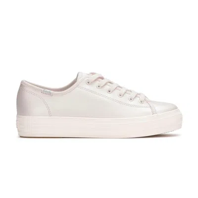 Keds Women's Triple Kick Leather Bottom Foxing Stripe Lace Up Leather Sneakers In Pink Pearlized 
