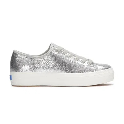 Keds Women's Triple Kick Metallic Leather Lace Up Leather Sneakers In Silver Metallic