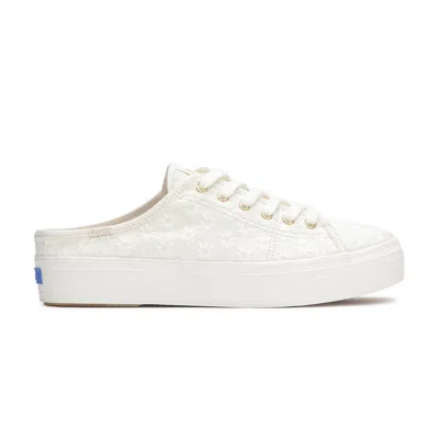 Keds Women's Triple Kick Mule Starburst Eyelet Slip On Canvas Sneakers In Snow White