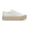 Keds Women's Triple Up Canvas Bottom Foxing Stripe Lace Up Canvas Sneakers In Snow White/multi