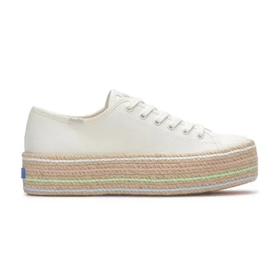 Keds Women's Triple Up Canvas Bottom Foxing Stripe Lace Up Canvas Sneakers In Snow White/multi