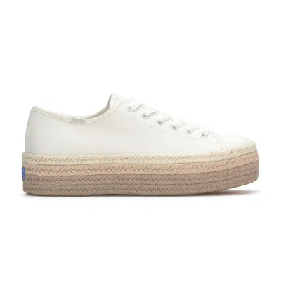 Keds Women's Triple Up Canvas Bottom Foxing Stripe Lace Up Canvas Sneakers In Snow White/neutral