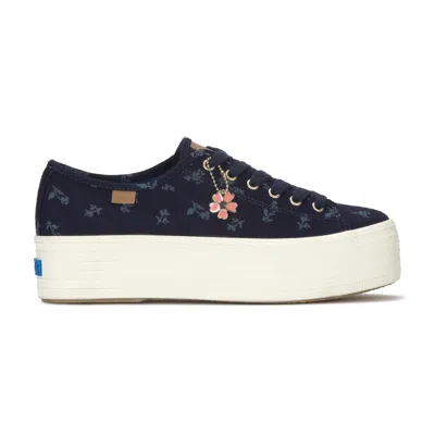 Keds Women's Triple Up Chambray Floral Jacquard Charm Lace-up Canvas Sneakers In Blue