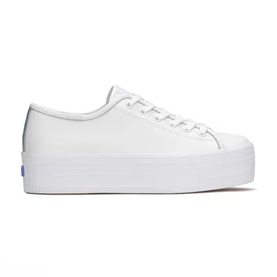 Keds Women's Triple Up Leather Iridescent Lace Up Leather Sneakers In White/iridescent